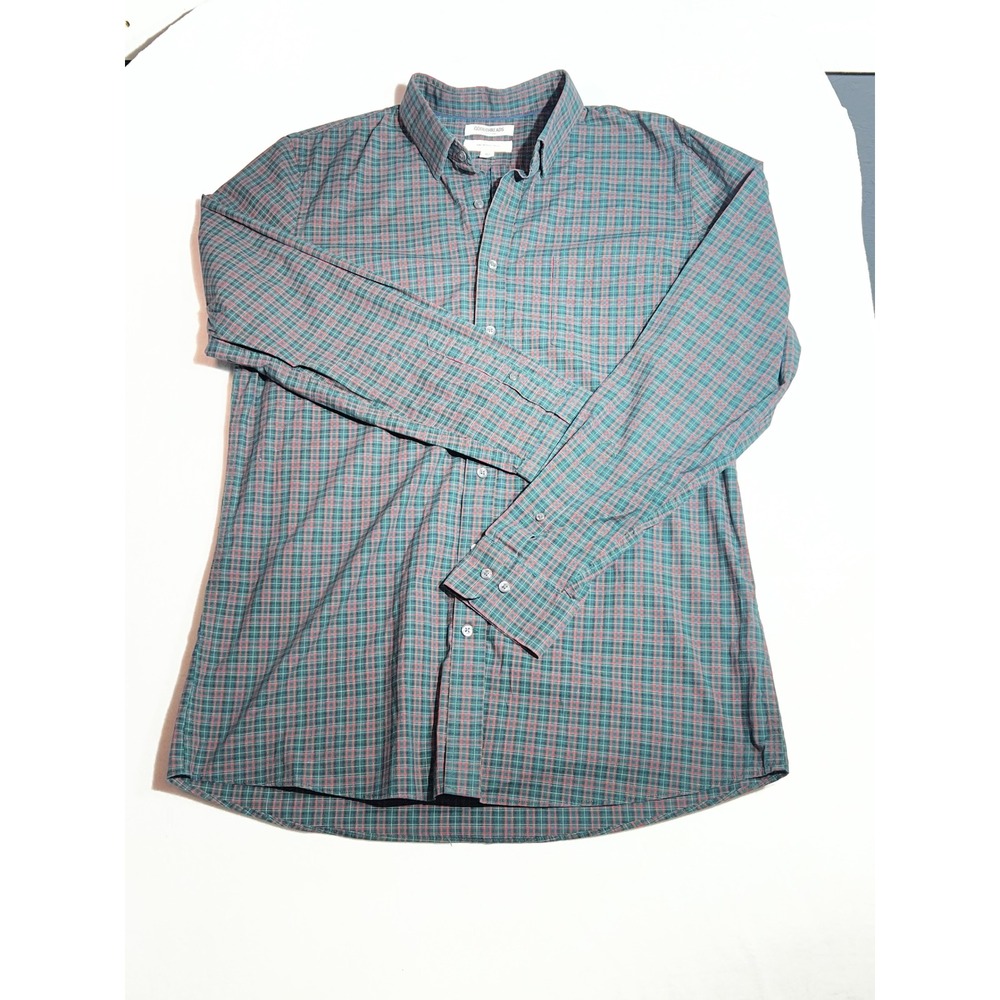 Goodthreads Mens XLT Green Plaid Stretch Poplin Slim Fit Button Down Shirt